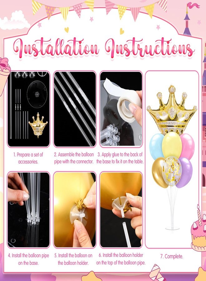 Seematn 2 Set Princess Balloon Stand Kits Pastel Gold Crown Balloons Sticks Holder with Base, Princess Birthday Party Table Centerpiece Kit for Woman Queen Wedding Baby Shower Fairy Tale Decoration - Image 4